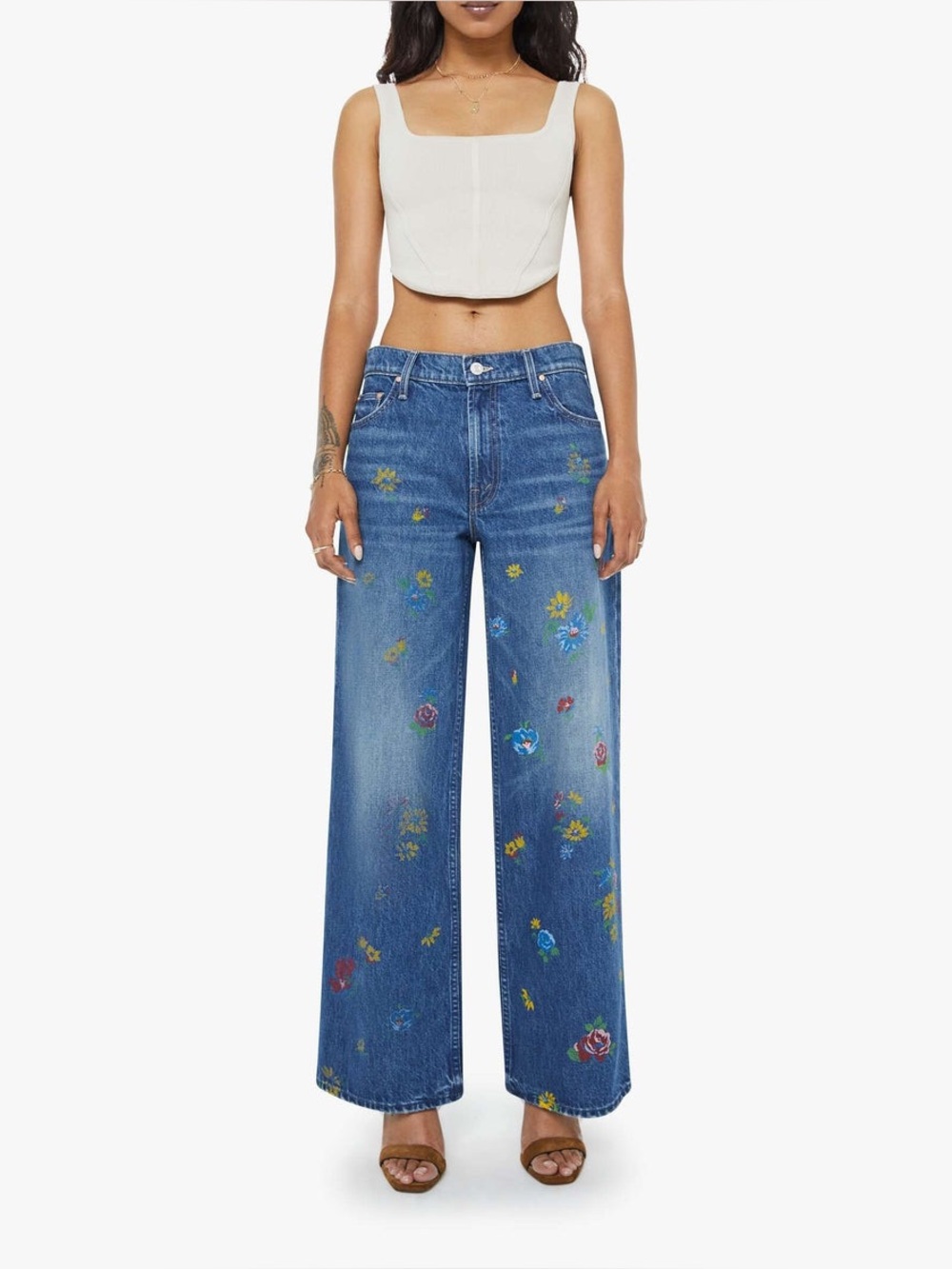 MOTHER The Rerun Zip Sneak Jeans in Field of Flowers